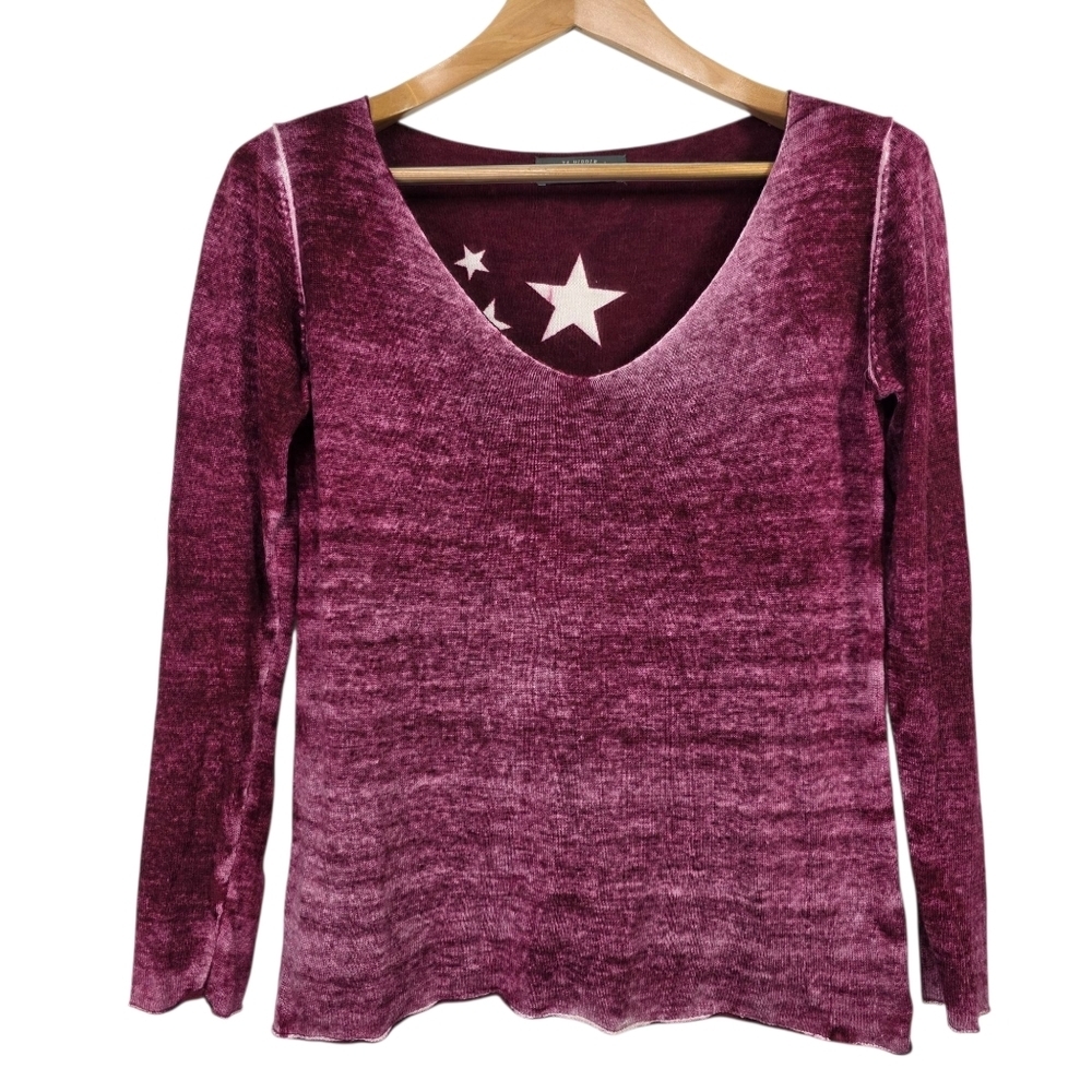 It Hippie stars print tie-dye V neck seamless knit Angora blend long sleeves top